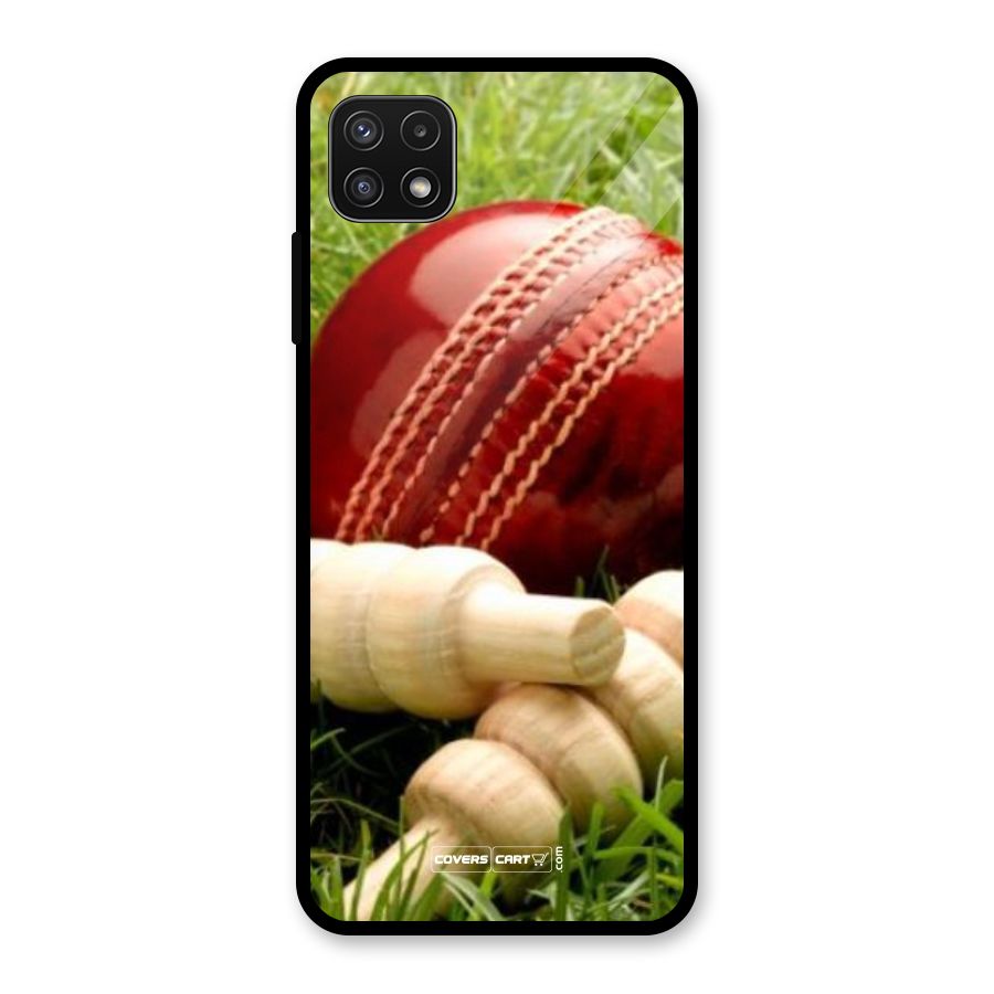 Cricket Ball and Stumps Glass Back Case for Galaxy A22 5G