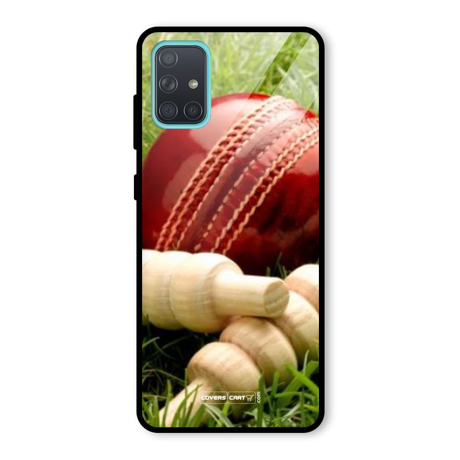 Cricket Ball and Stumps Glass Back Case for Galaxy A71