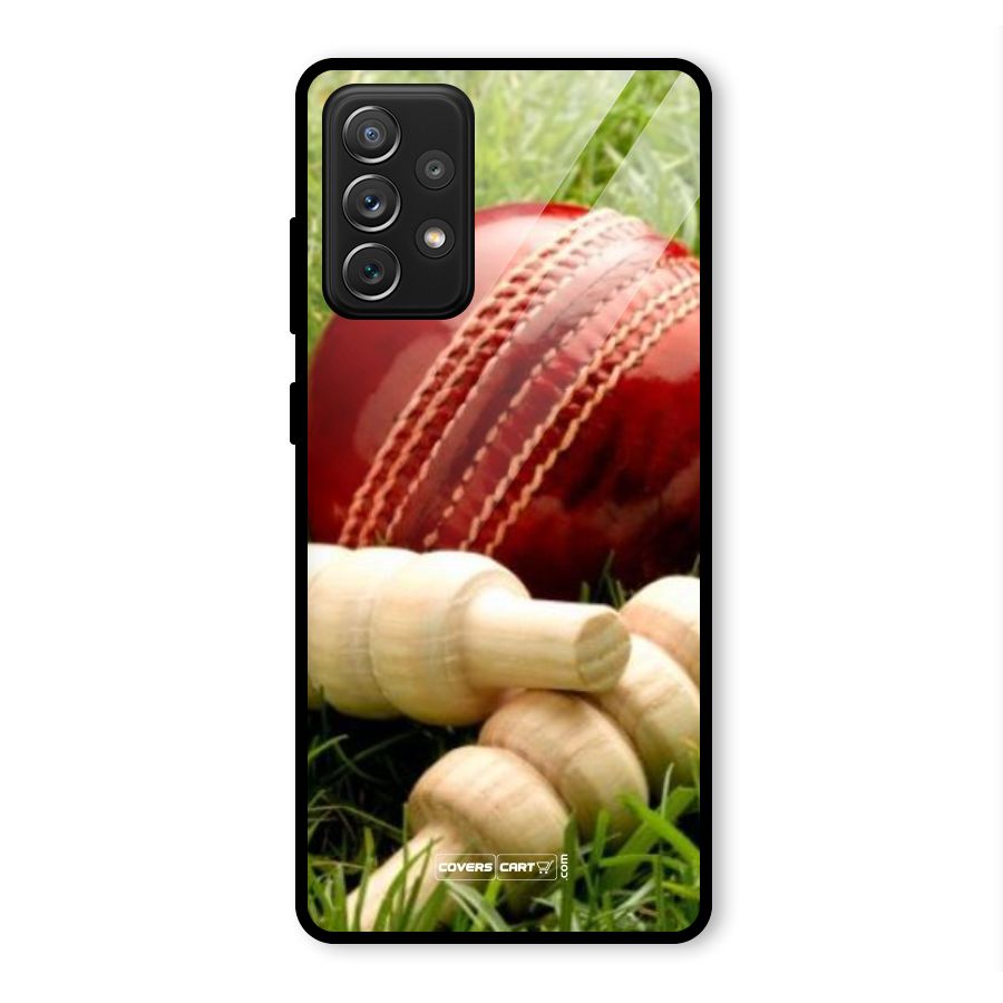 Cricket Ball and Stumps Glass Back Case for Galaxy A72