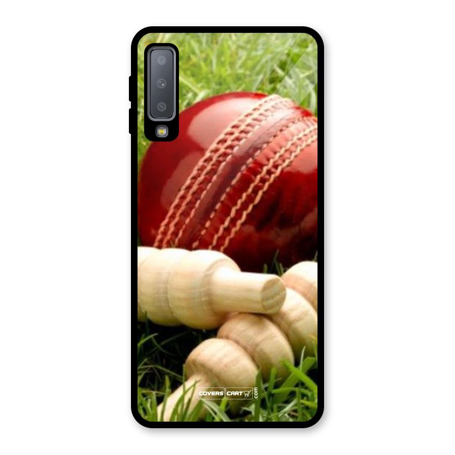 Cricket Ball and Stumps Glass Back Case for Galaxy A7 (2018)
