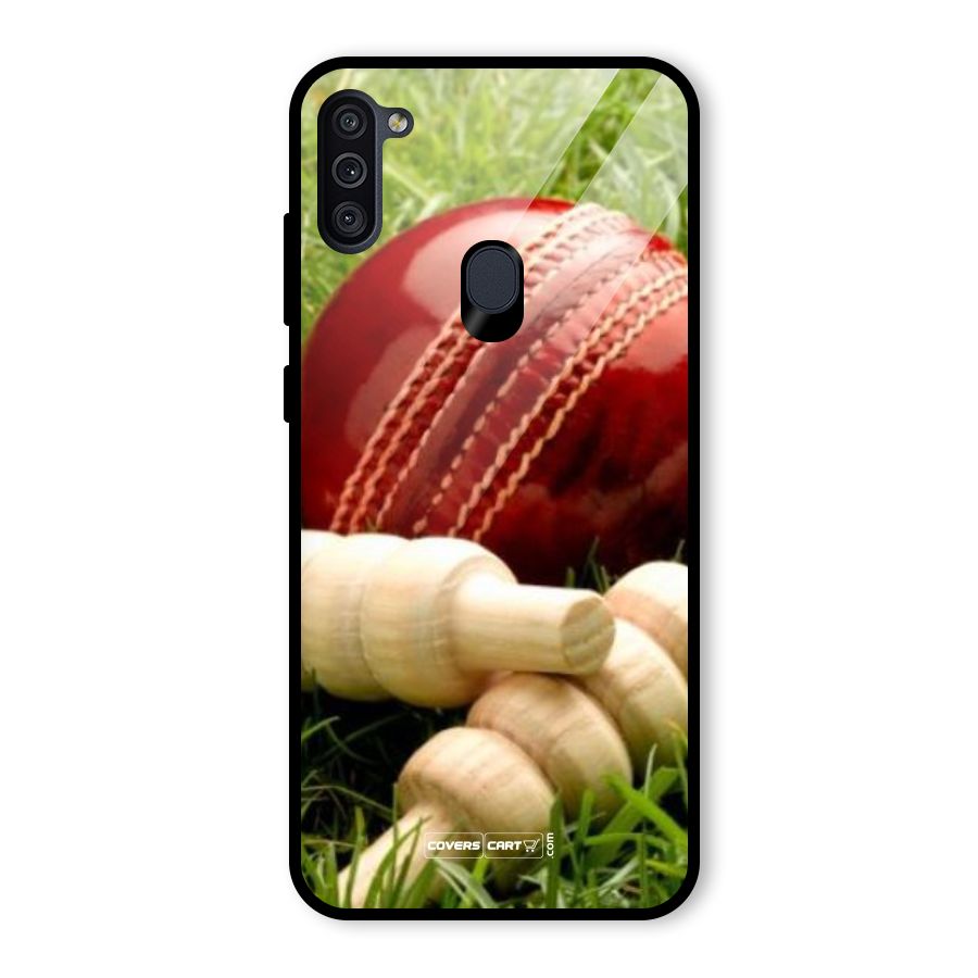 Cricket Ball and Stumps Glass Back Case for Galaxy M11