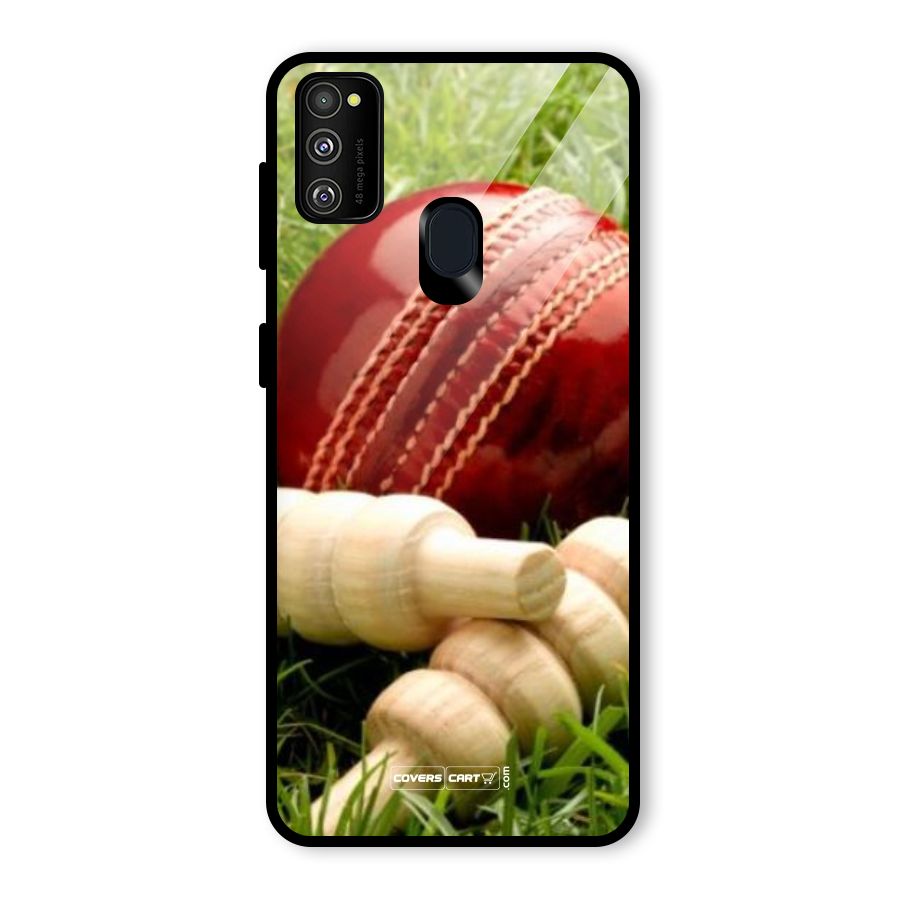 Cricket Ball and Stumps Glass Back Case for Galaxy M30s