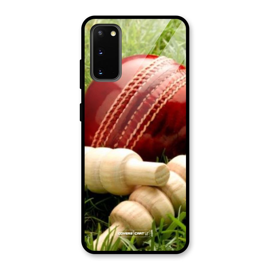 Cricket Ball and Stumps Glass Back Case for Galaxy S20