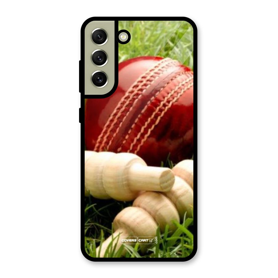 Cricket Ball and Stumps Glass Back Case for Galaxy S21 FE 5G