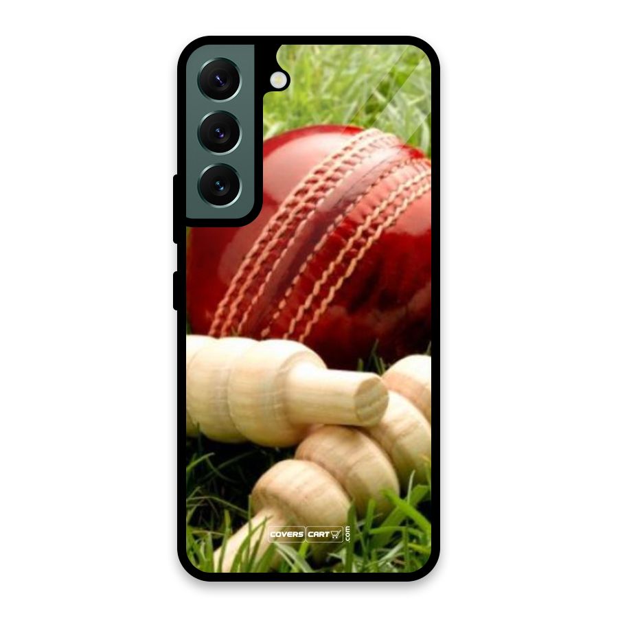 Cricket Ball and Stumps Glass Back Case for Galaxy S22 5G