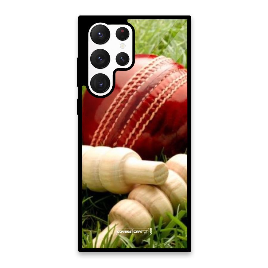 Cricket Ball and Stumps Glass Back Case for Galaxy S22 Ultra 5G