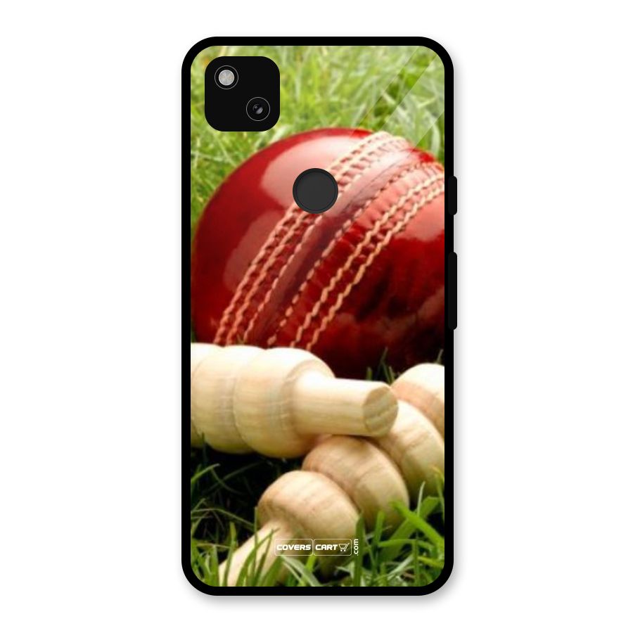 Cricket Ball and Stumps Glass Back Case for Google Pixel 4a