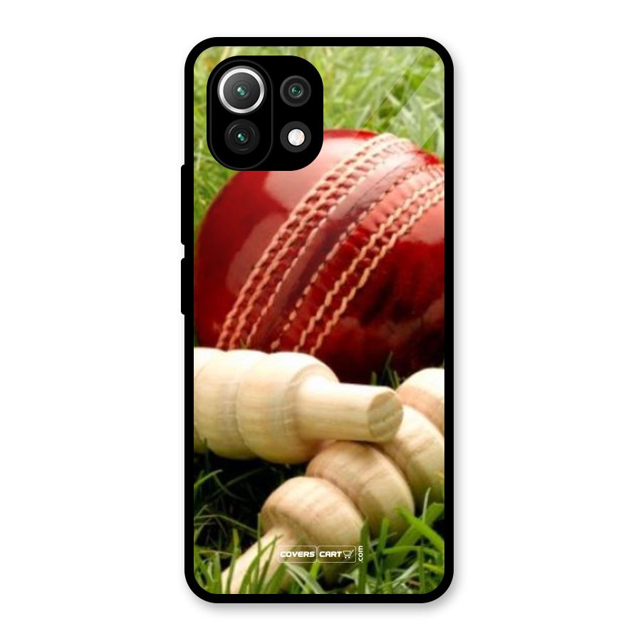Cricket Ball and Stumps Glass Back Case for Mi 11 Lite