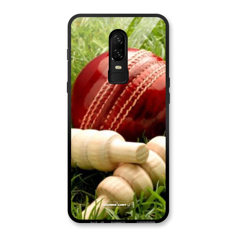 Cricket Ball and Stumps Glass Back Case for OnePlus 6