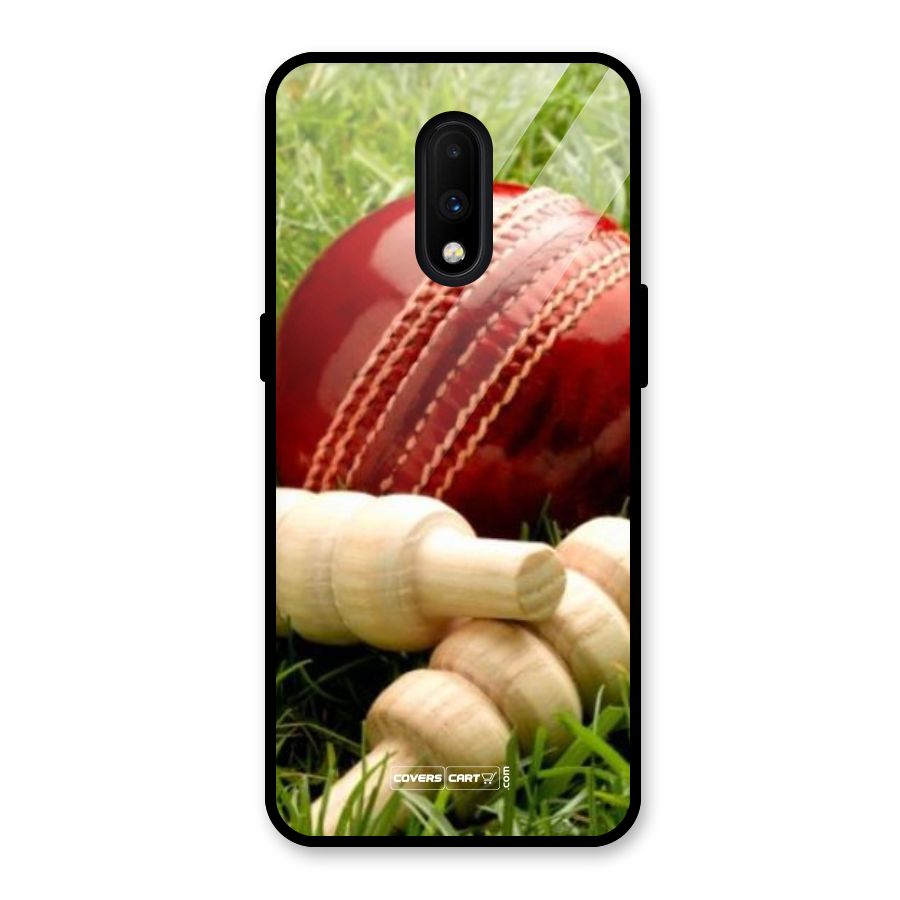 Cricket Ball and Stumps Glass Back Case for OnePlus 7
