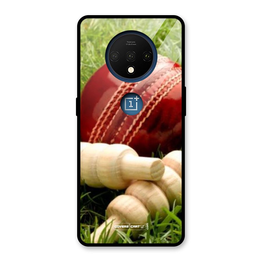 Cricket Ball and Stumps Glass Back Case for OnePlus 7T