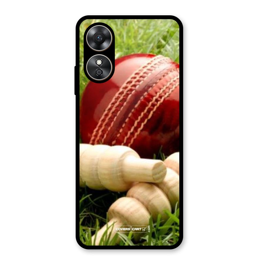 Cricket Ball and Stumps Glass Back Case for Oppo A17