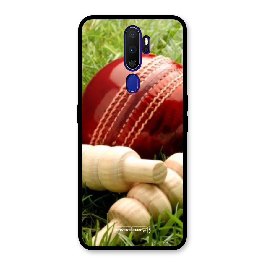 Cricket Ball and Stumps Glass Back Case for Oppo A9 (2020)
