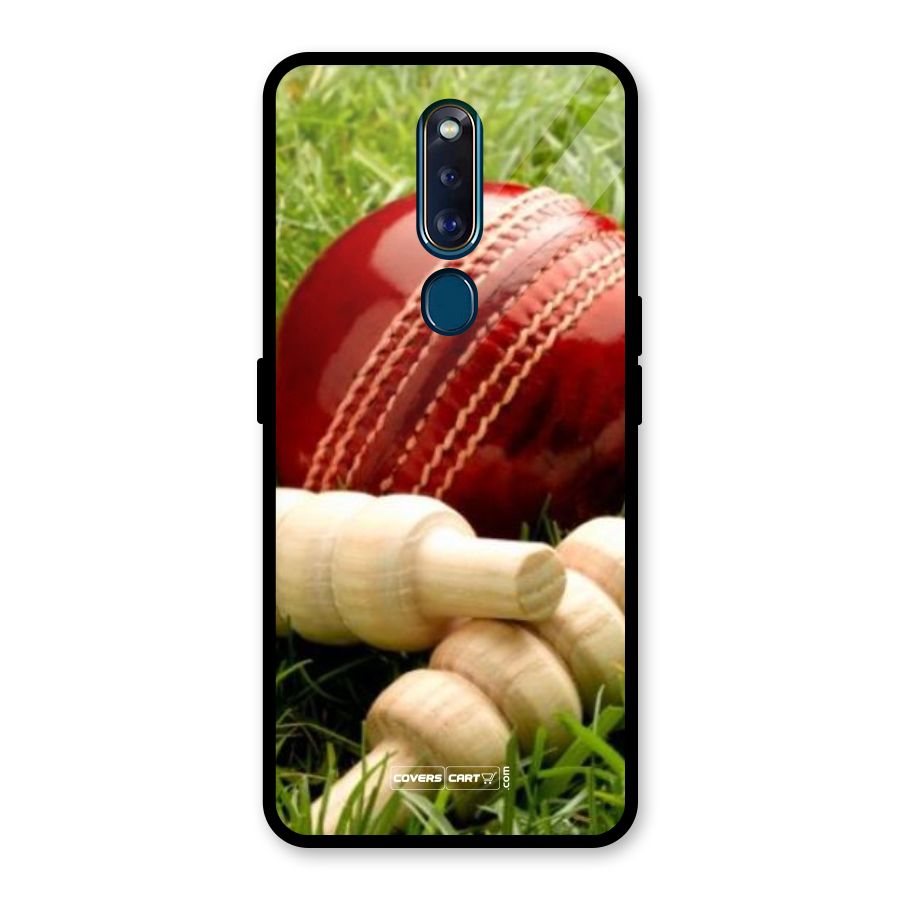 Cricket Ball and Stumps Glass Back Case for Oppo F11 Pro