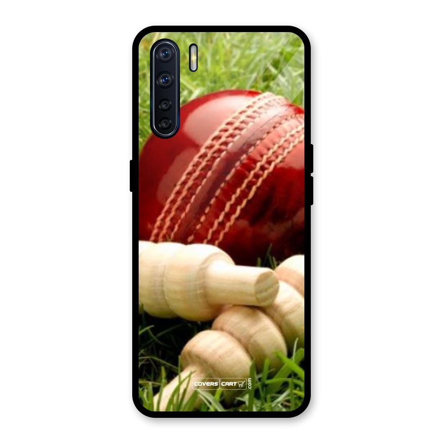Cricket Ball and Stumps Glass Back Case for Oppo F15
