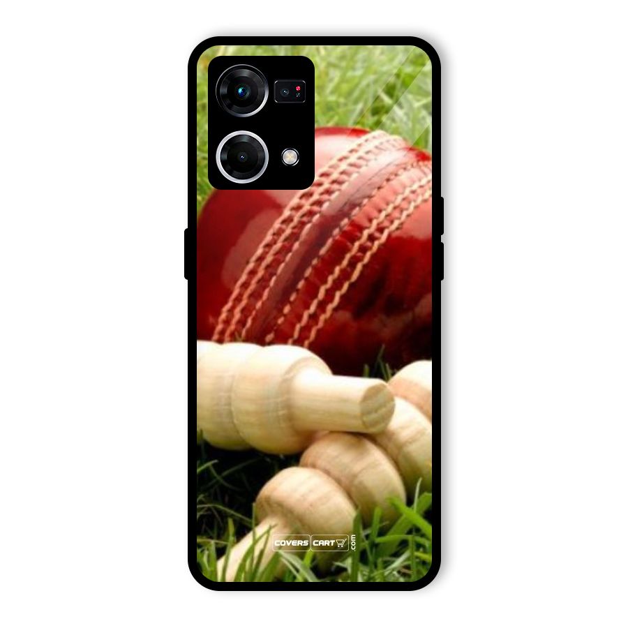 Cricket Ball and Stumps Glass Back Case for Oppo F21 Pro 4G