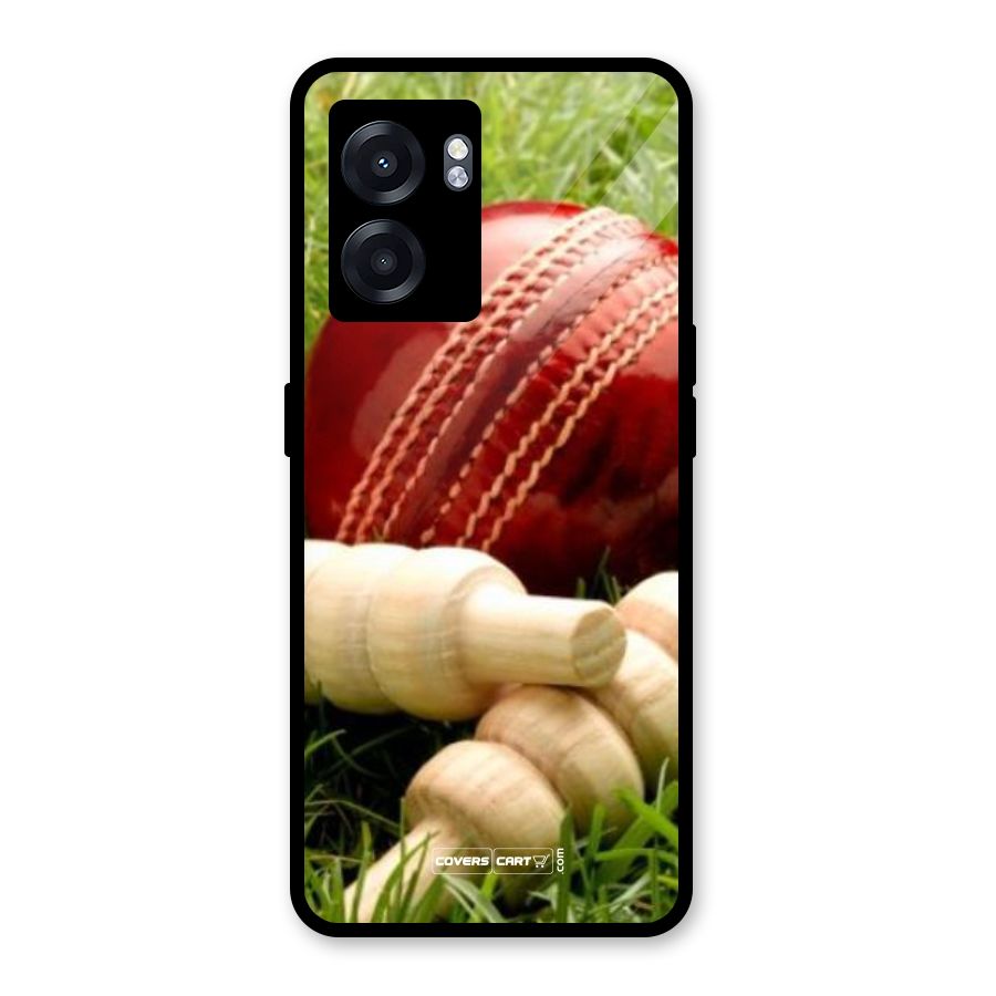 Cricket Ball and Stumps Glass Back Case for Oppo K10 (5G)