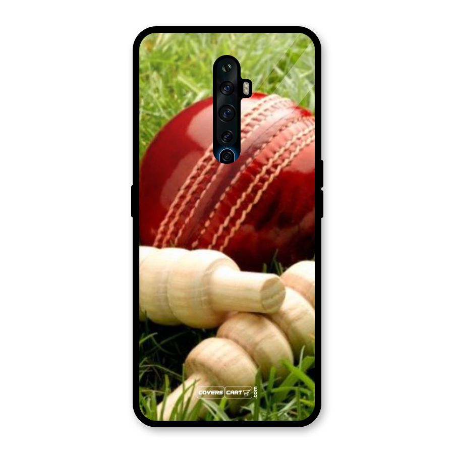 Cricket Ball and Stumps Glass Back Case for Oppo Reno2 Z