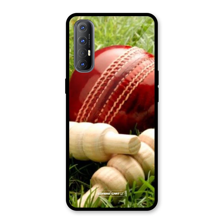 Cricket Ball and Stumps Glass Back Case for Oppo Reno3 Pro