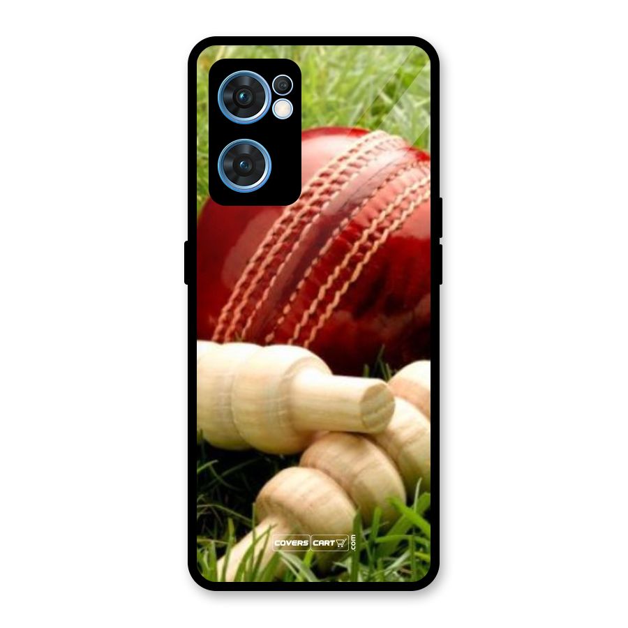 Cricket Ball and Stumps Glass Back Case for Oppo Reno7 5G