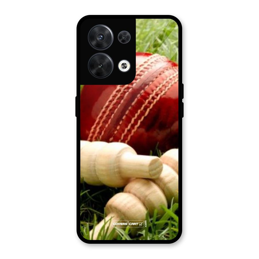 Cricket Ball and Stumps Glass Back Case for Oppo Reno8 5G