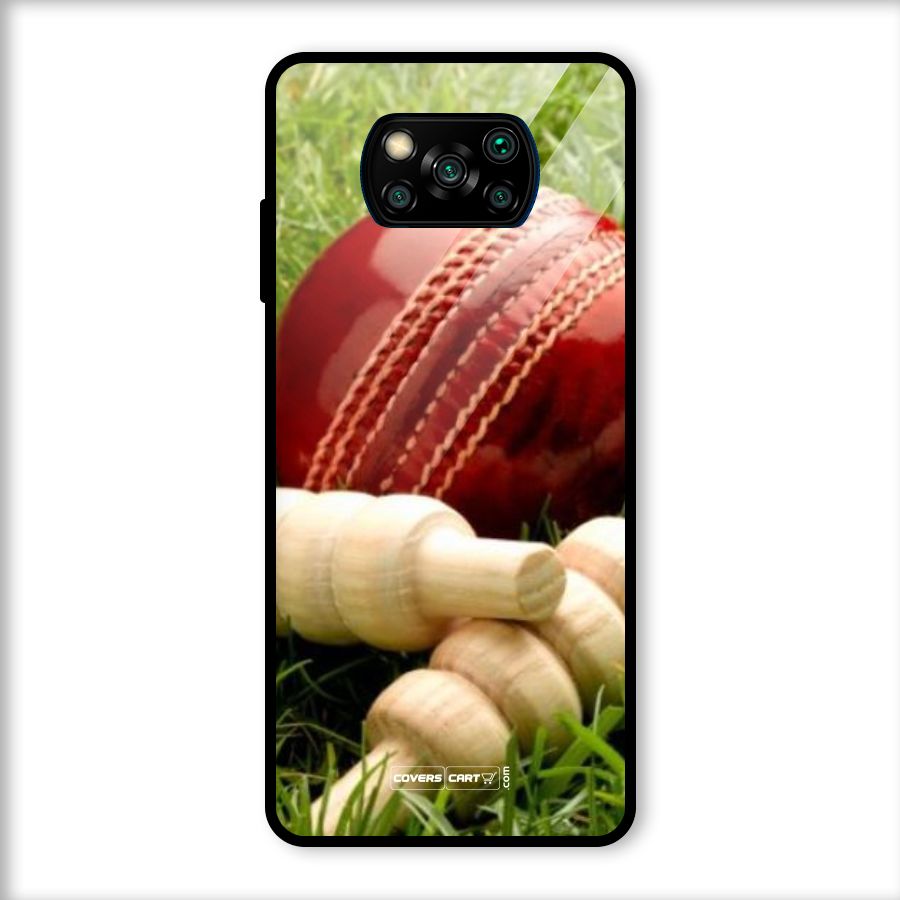 Cricket Ball and Stumps Glass Back Case for Poco X3