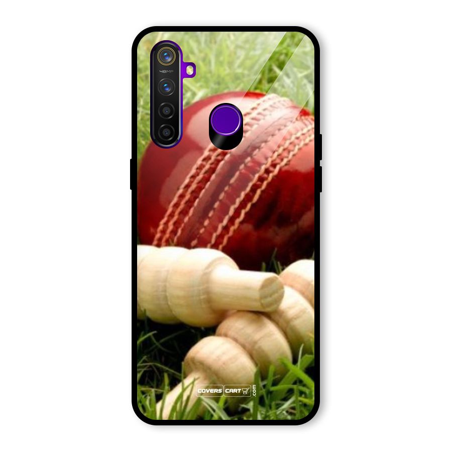 Cricket Ball and Stumps Glass Back Case for Realme 5 Pro