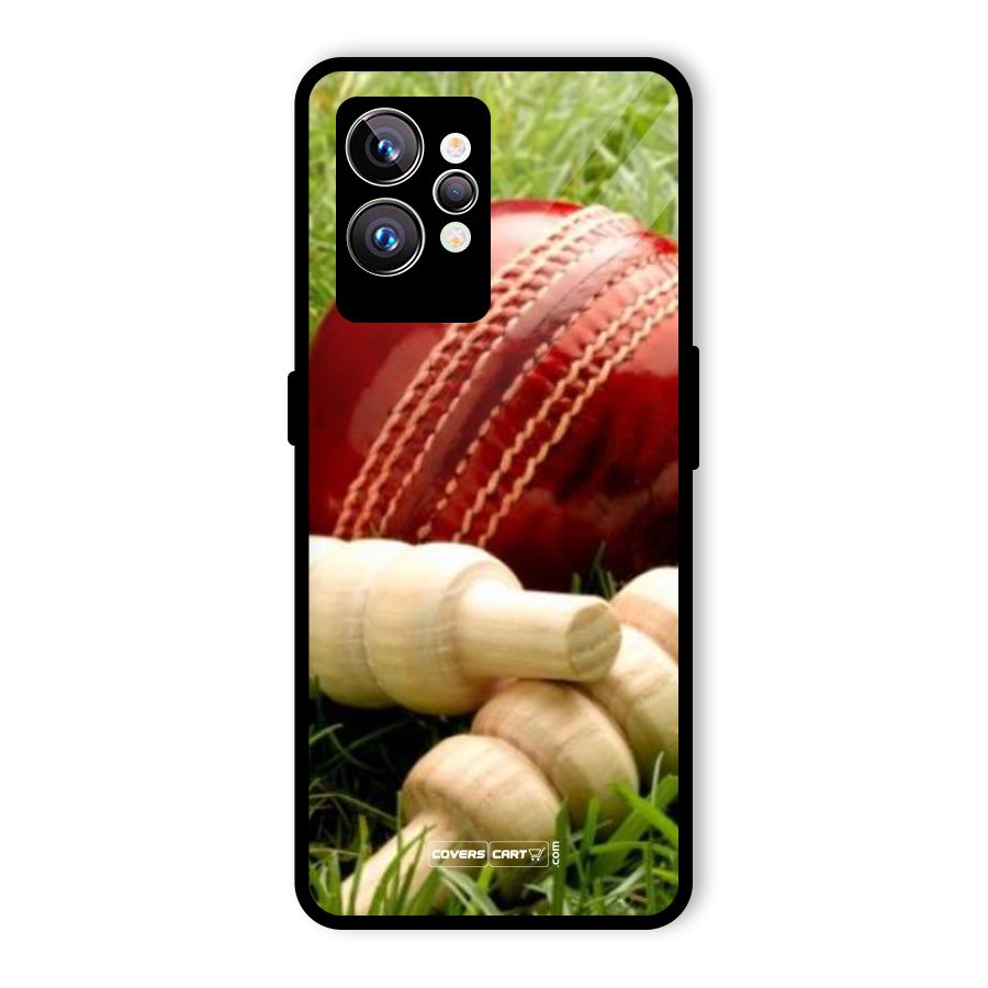 Cricket Ball and Stumps Glass Back Case for Realme GT2 Pro
