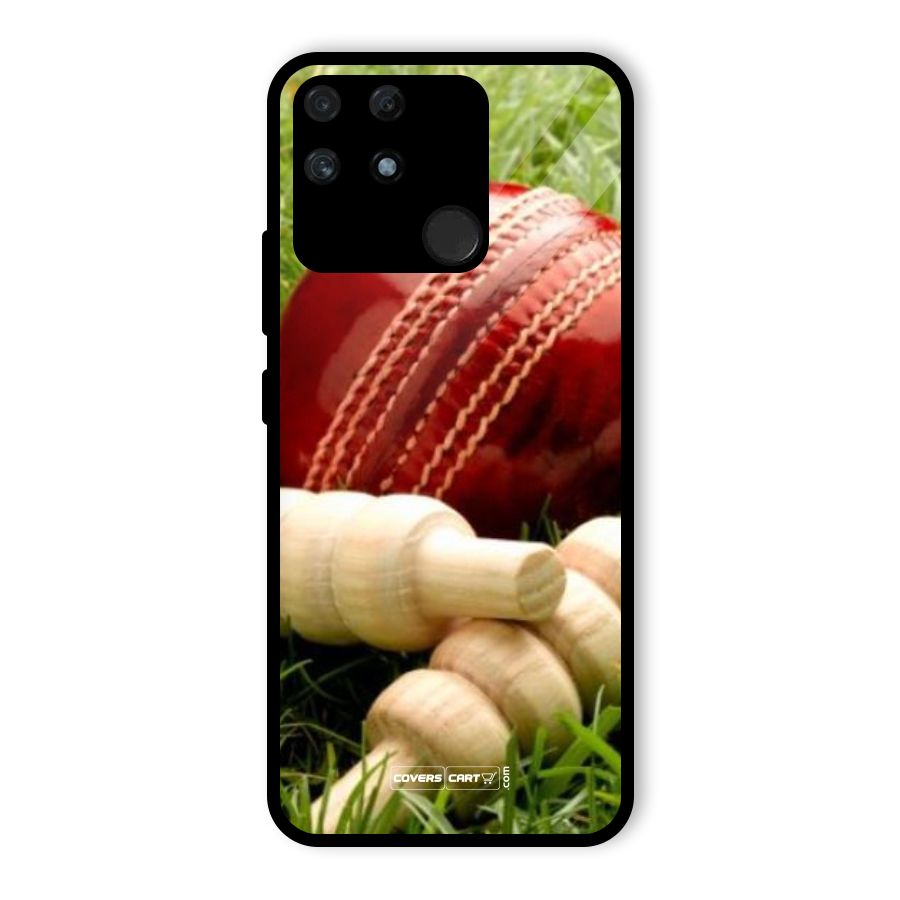 Cricket Ball and Stumps Glass Back Case for Realme Narzo 50A