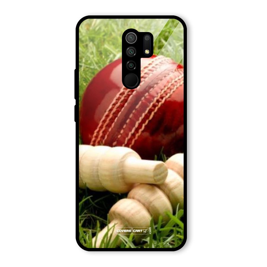 Cricket Ball and Stumps Glass Back Case for Redmi 9 Prime