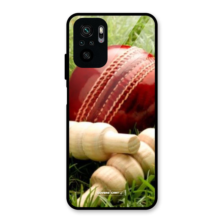 Cricket Ball and Stumps Glass Back Case for Redmi Note 10S
