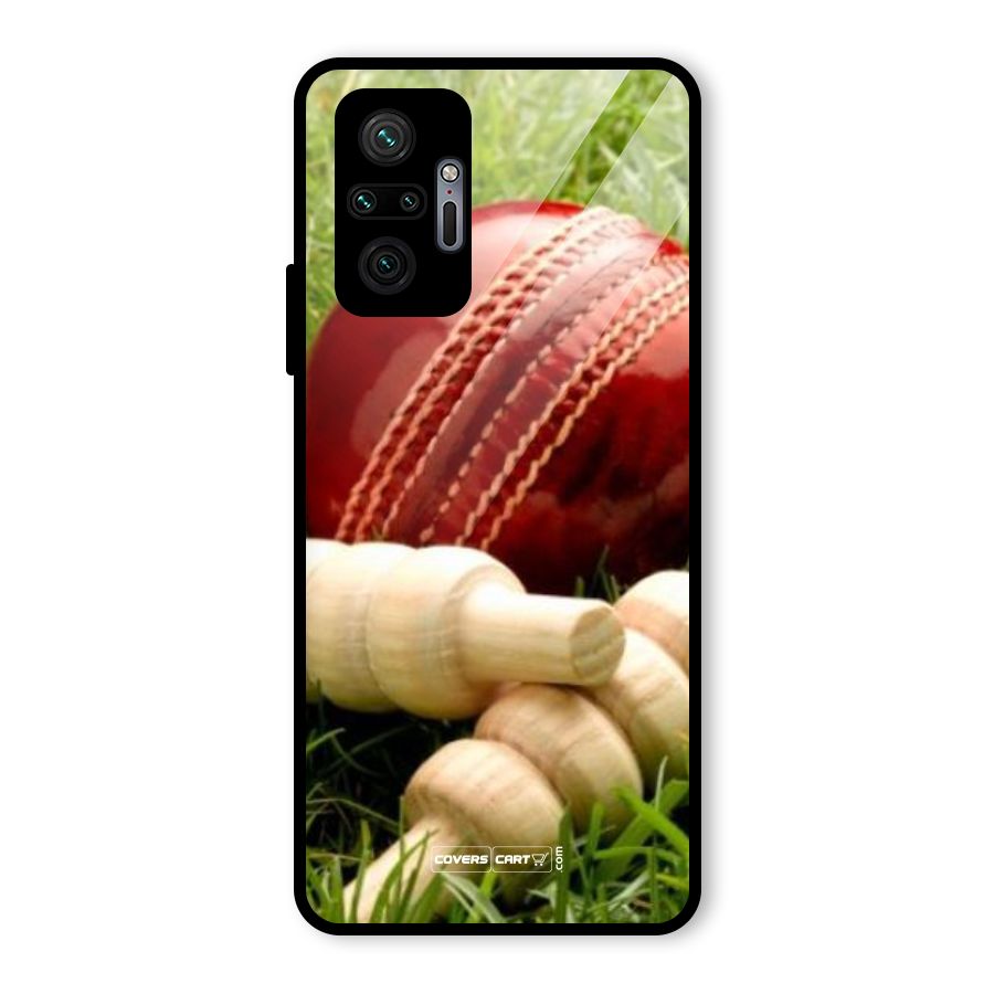 Cricket Ball and Stumps Glass Back Case for Redmi Note 10 Pro