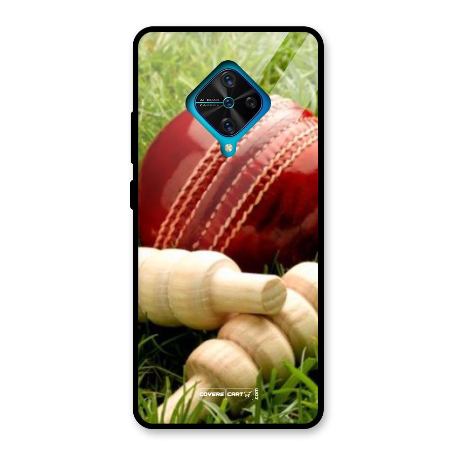 Cricket Ball and Stumps Glass Back Case for Vivo S1 Pro