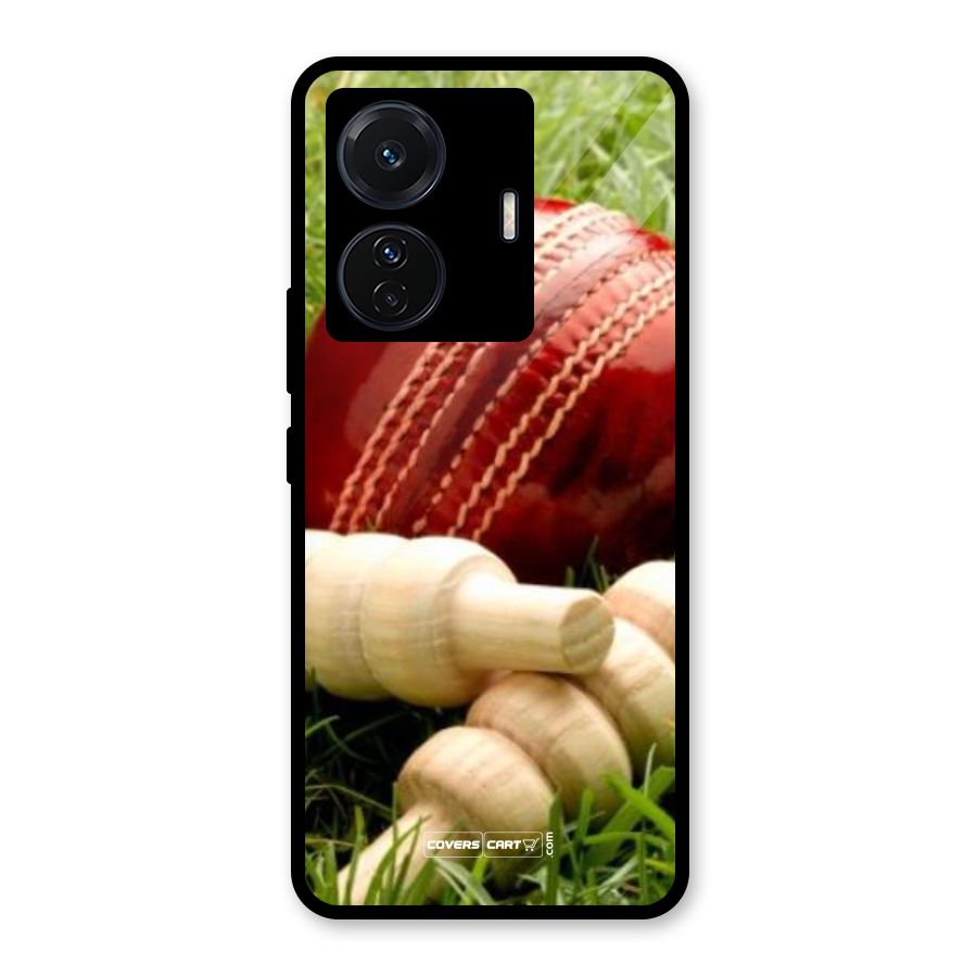 Cricket Ball and Stumps Glass Back Case for Vivo T1 Pro