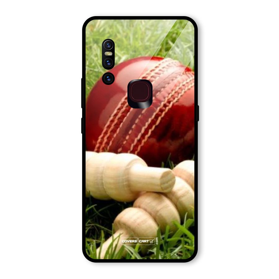 Cricket Ball and Stumps Glass Back Case for Vivo V15