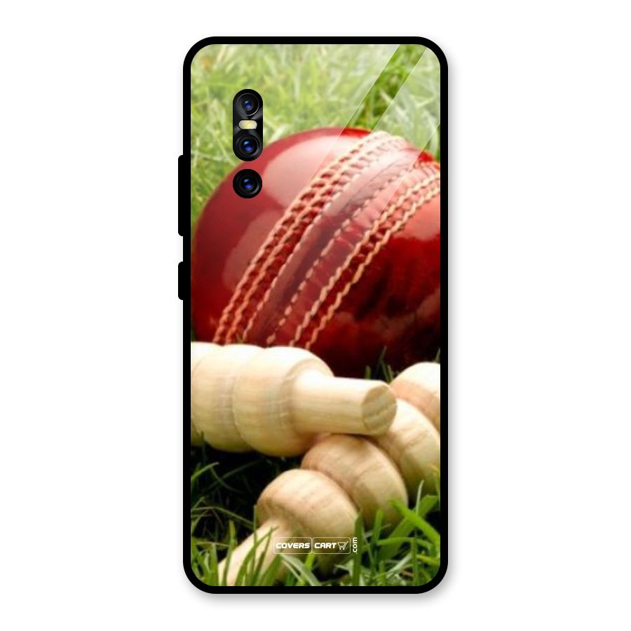 Cricket Ball and Stumps Glass Back Case for Vivo V15 Pro