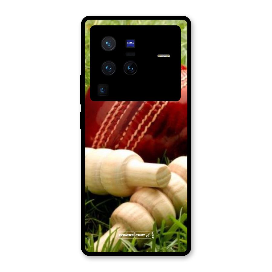 Cricket Ball and Stumps Glass Back Case for Vivo X80 Pro