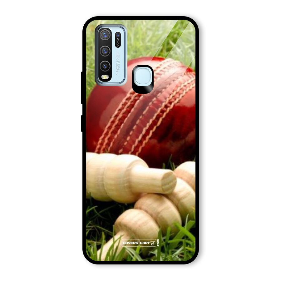 Cricket Ball and Stumps Glass Back Case for Vivo Y30