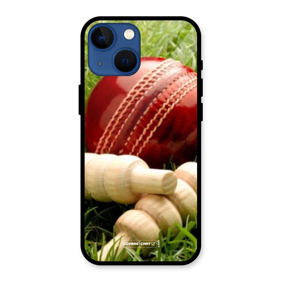 Cricket Ball and Stumps Glass Back Case for iPhone 13 Mini