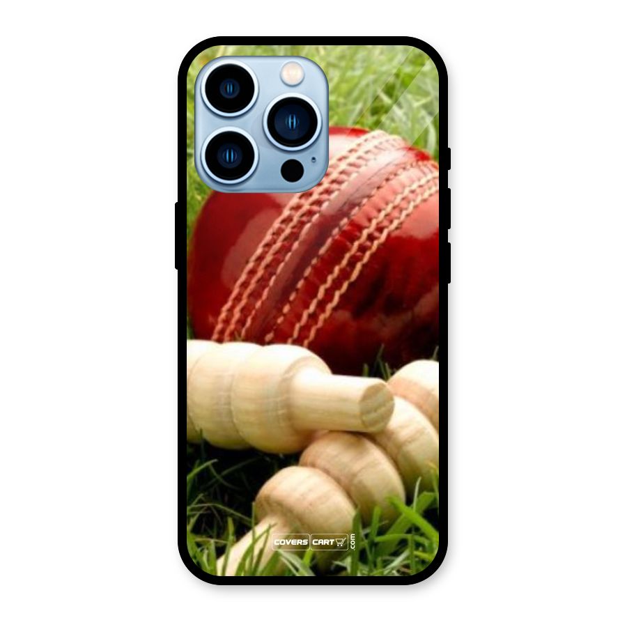 Cricket Ball and Stumps Glass Back Case for iPhone 13 Pro