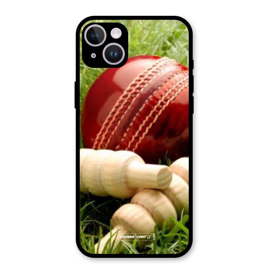 Cricket Ball and Stumps Glass Back Case for iPhone 14 Plus