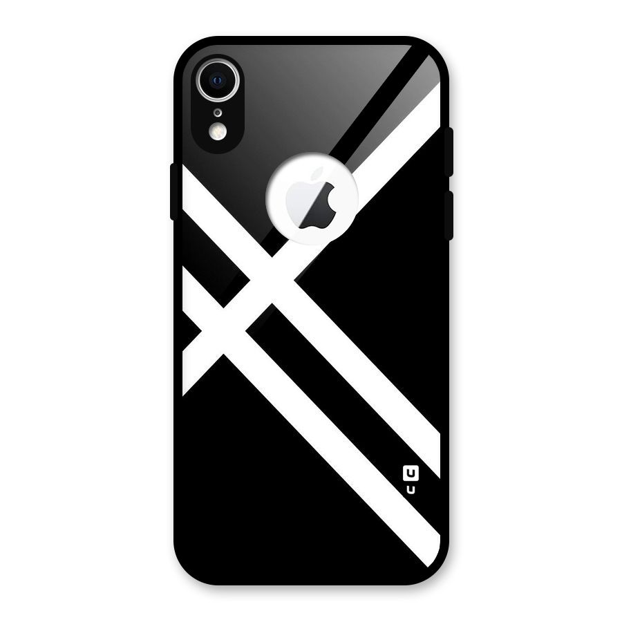 CrissCross Lines Glass Back Case for iPhone XR Logo Cut