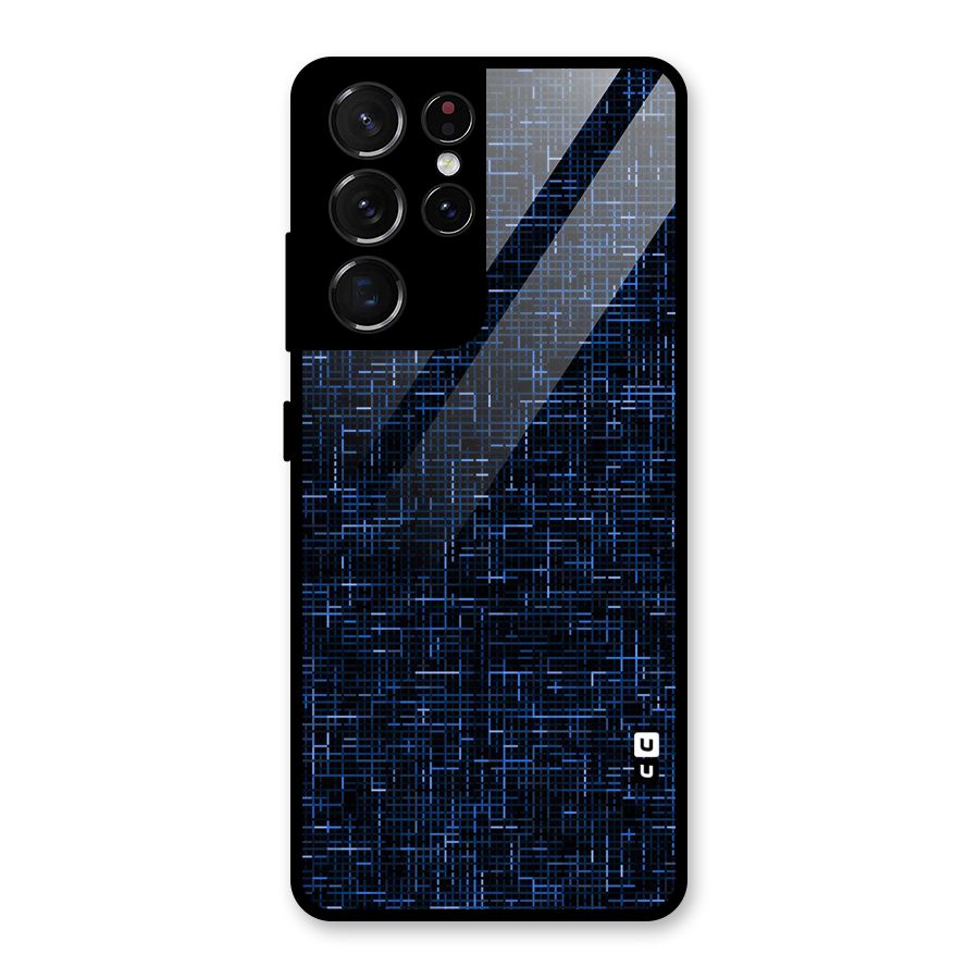 Criss Cross Blue Pattern Glass Back Case for Galaxy S21 Ultra 5G