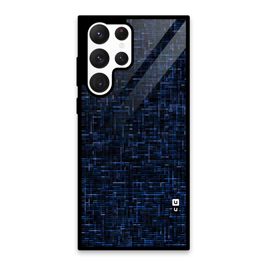Criss Cross Blue Pattern Glass Back Case for Galaxy S22 Ultra 5G
