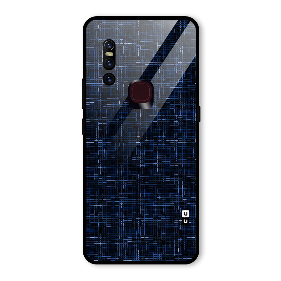 Criss Cross Blue Pattern Glass Back Case for Vivo V15