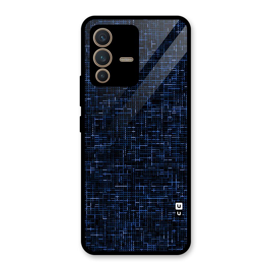 Criss Cross Blue Pattern Glass Back Case for Vivo V23 5G