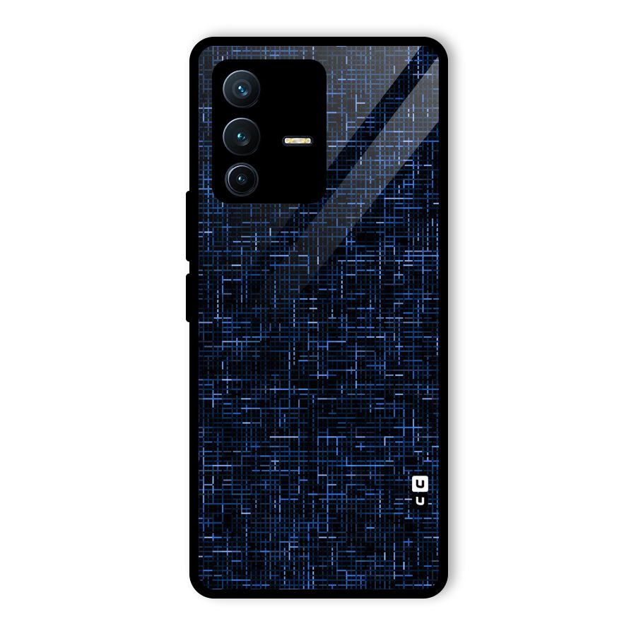 Criss Cross Blue Pattern Glass Back Case for Vivo V23 Pro