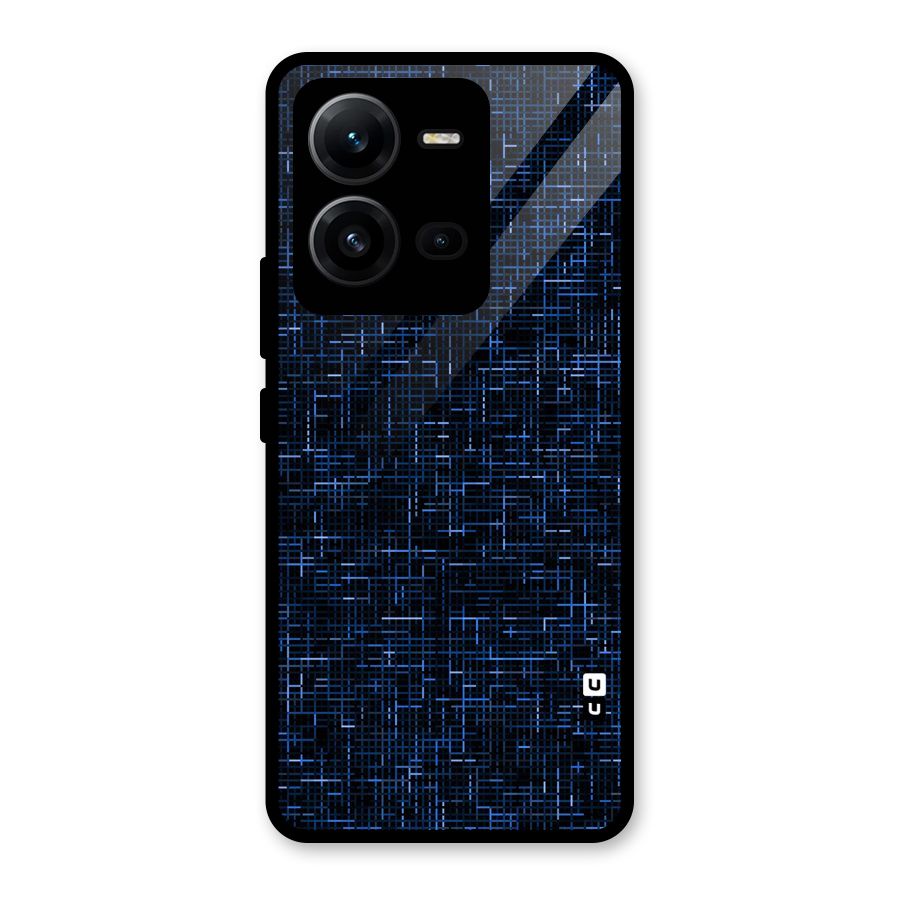 Criss Cross Blue Pattern Glass Back Case for Vivo V25