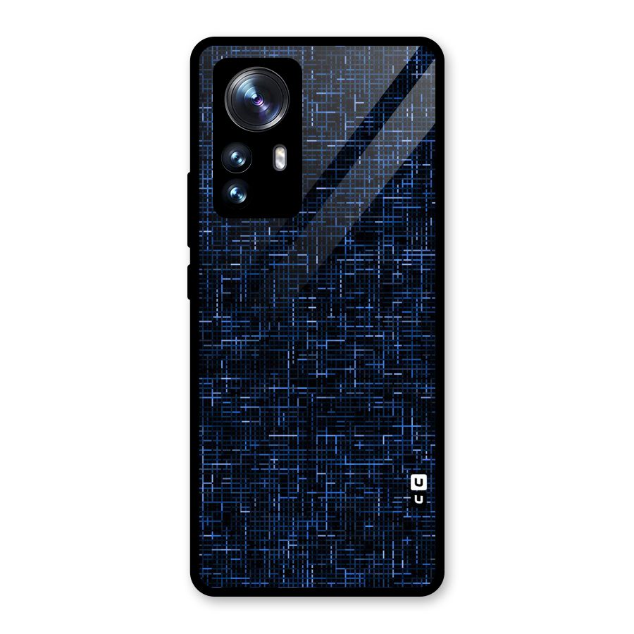 Criss Cross Blue Pattern Glass Back Case for Xiaomi 12 Pro