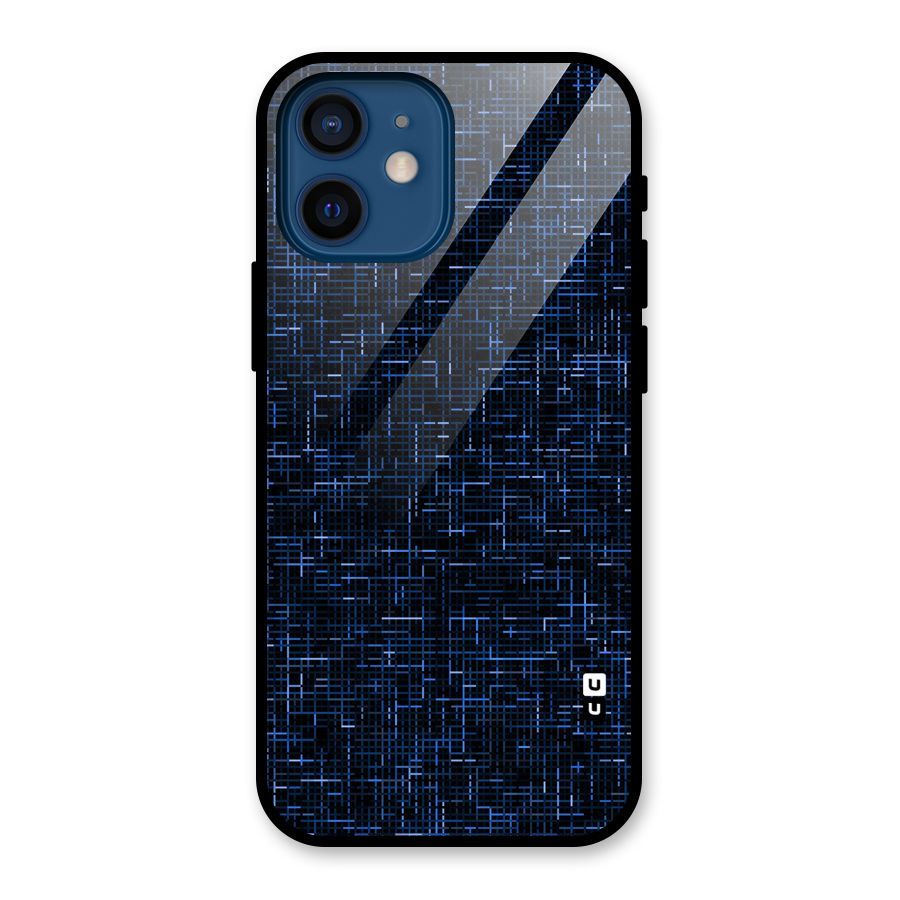 Criss Cross Blue Pattern Glass Back Case for iPhone 12 Mini